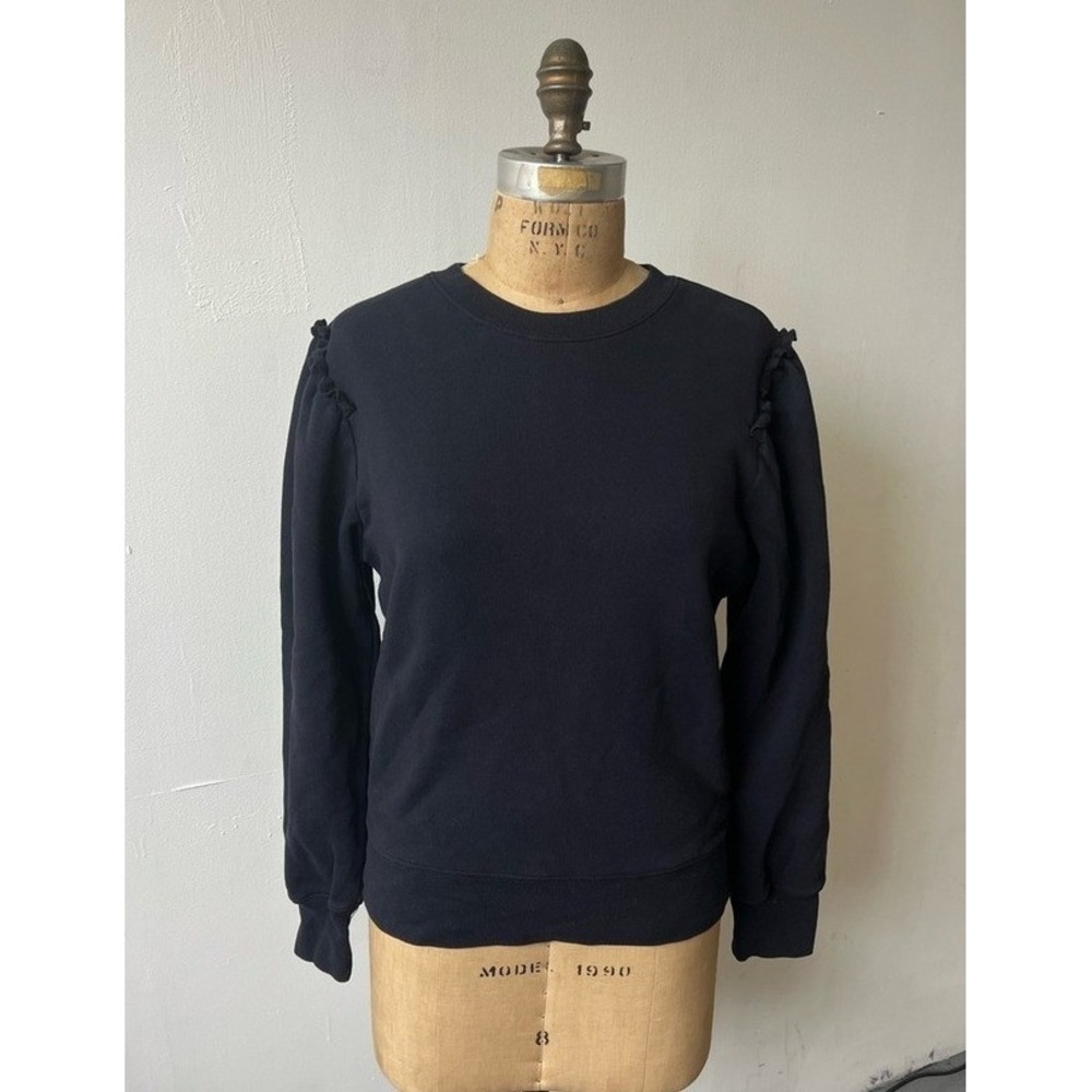 Citizens Of Humanity Black Crewneck Sweatshirt with Shoulder Ruching